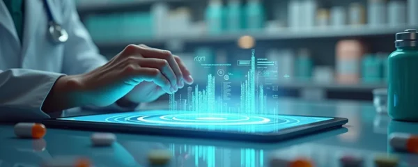 A symbolic close-up shot representing the digital apothecary concept