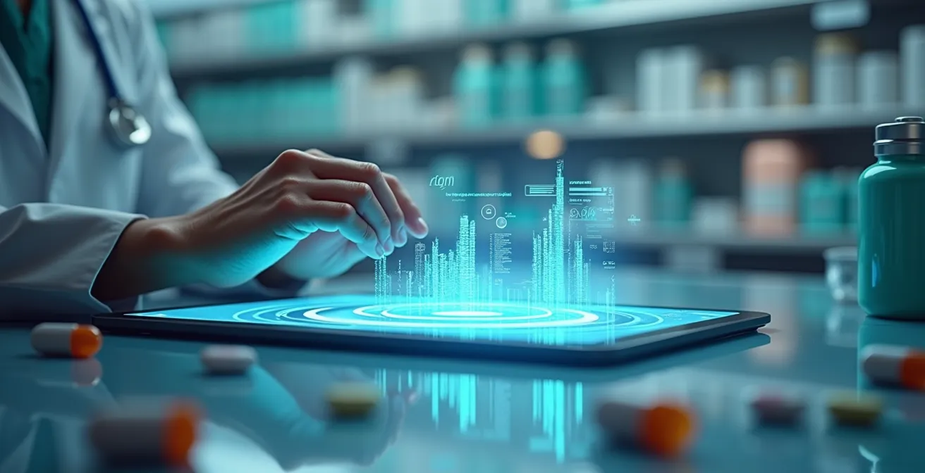 A symbolic close-up shot representing the digital apothecary concept